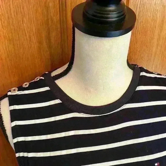 Tommy Hilfiger Blue and White Sleeveless Dress Ruffle Bottom Size Small - Picture 5 of 10